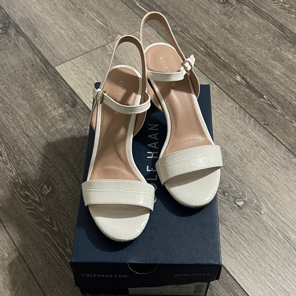 Cole Haan Josie Block Heel White Sandals
